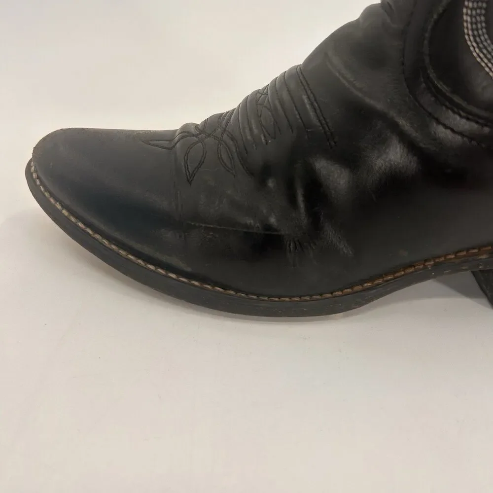 Justin Cowboy Boots 8.5 D Black Leather Western Scroll Stitch 1409 Pointed Toe